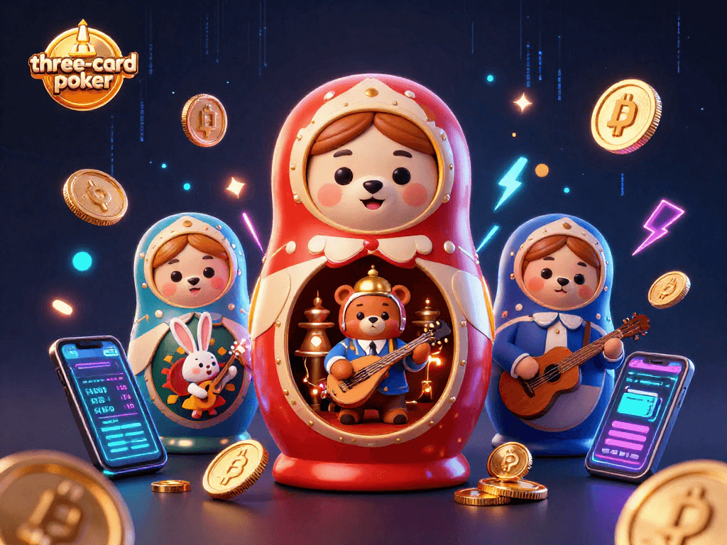 Experience thrilling three-card-poker action with vibrant characters and casino elements.