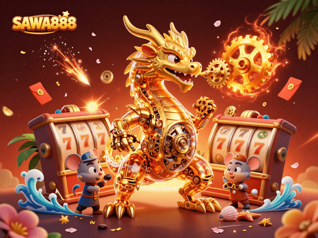 Experience thrilling gameplay at SAWA888 with its engaging golden dragon and dynamic slot elements.