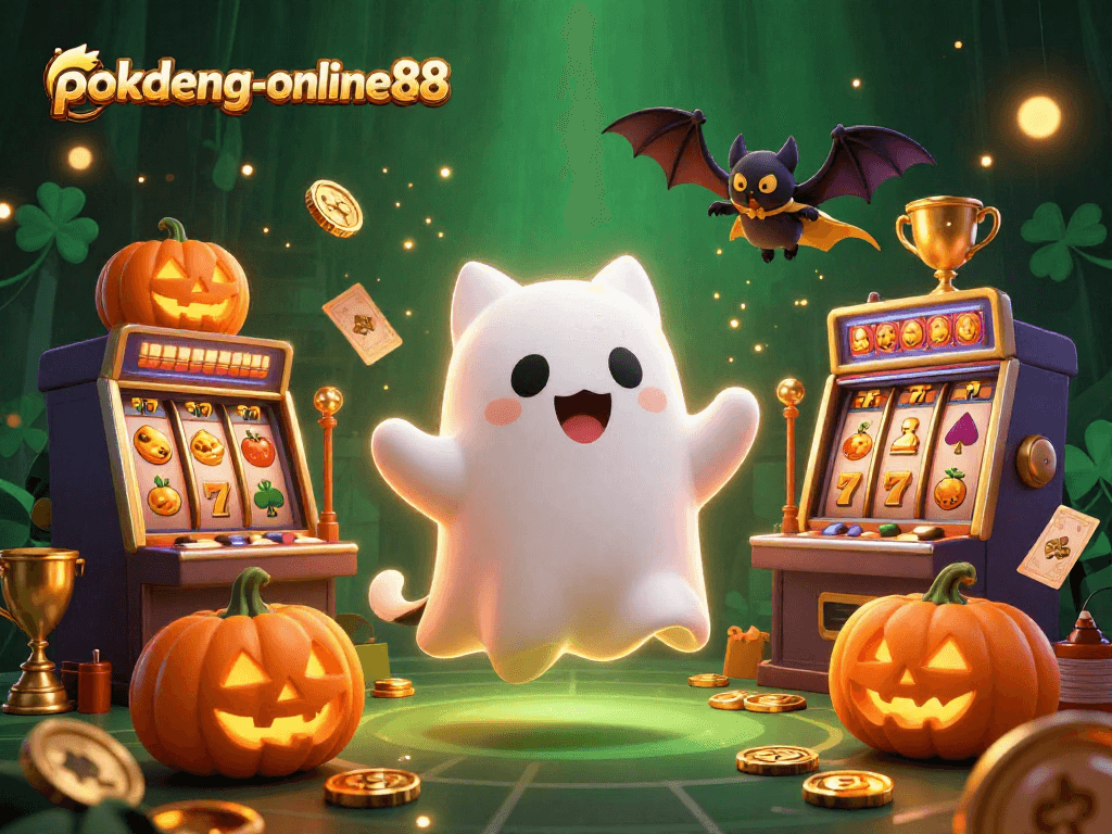 Experience the thrill of pokdeng-online88 with a ghost cat in a haunted casino full of dynamic game elements.