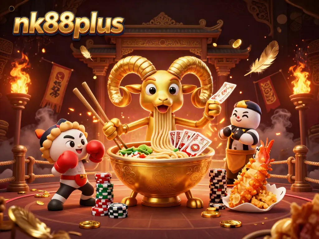Experience thrilling gaming action at nk88plus with an engaging scene featuring animated food characters in a casino.