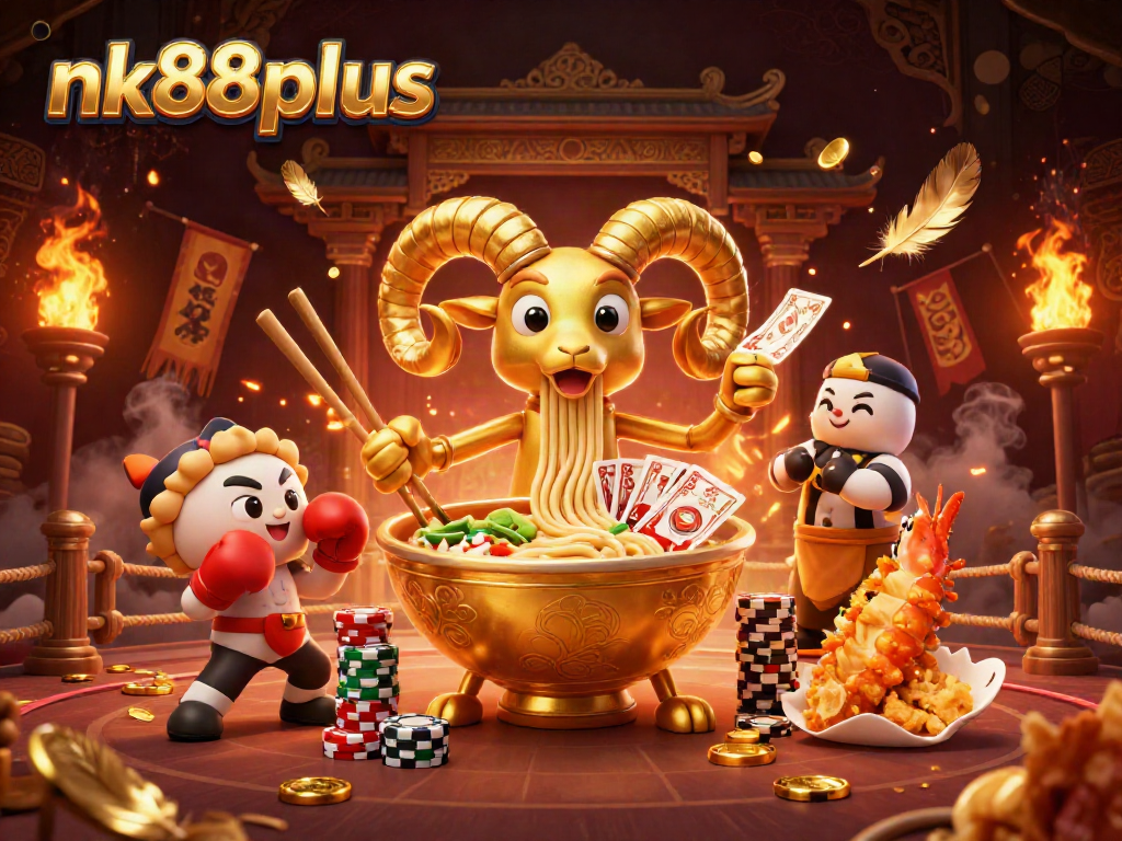 Experience thrilling gaming action at nk88plus with an engaging scene featuring animated food characters in a casino.