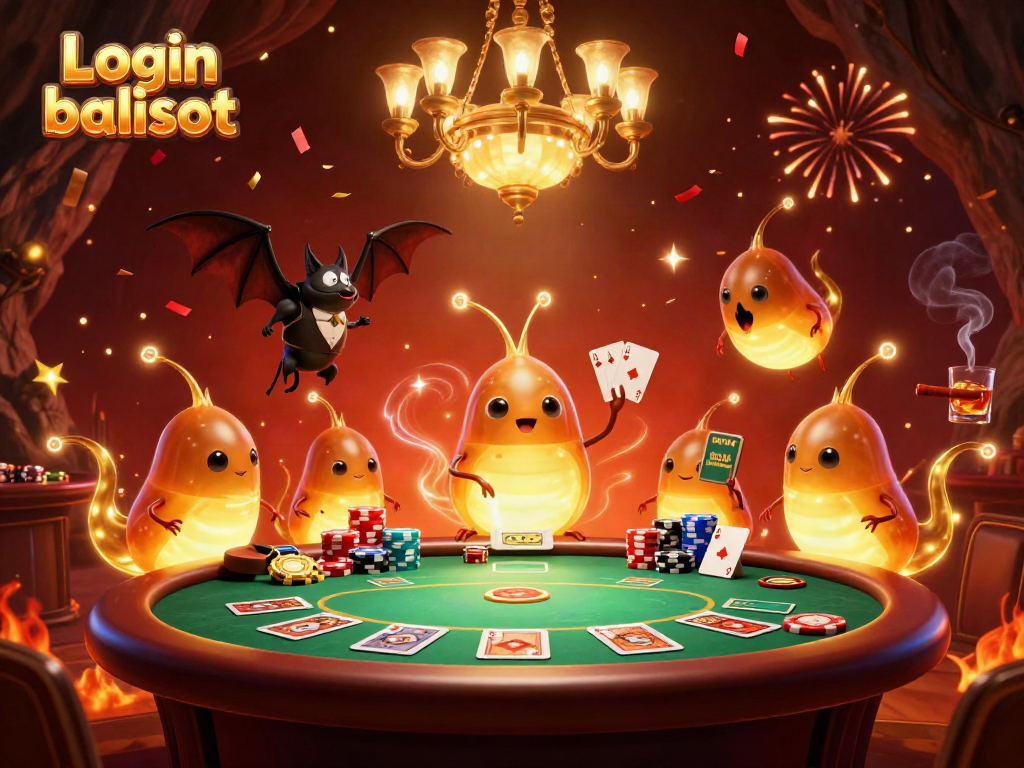 Engage in thrilling gameplay at Login balislot featuring a bat dealer in a lively casino scene.