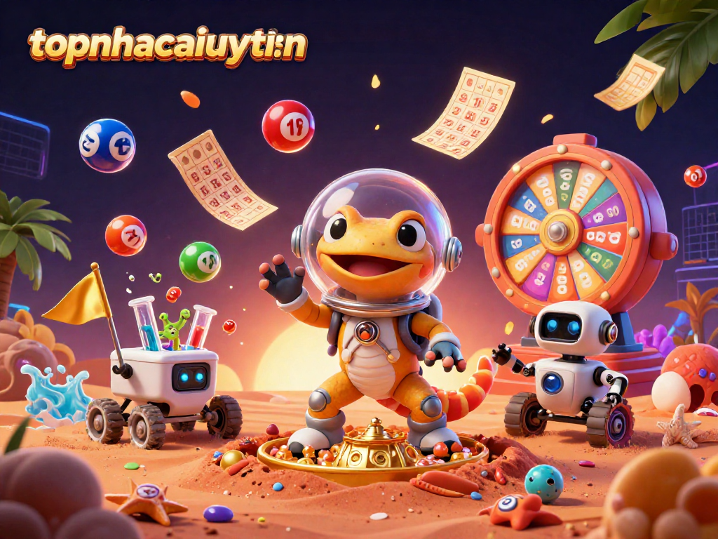 Engage with topnhacaiuytinn in a vibrant illustration of a Martian gecko discovering a casino.