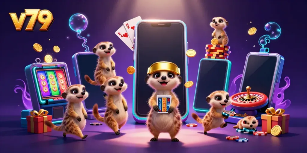 Experience the thrill of gaming at V79 with lively meerkats managing casino games!