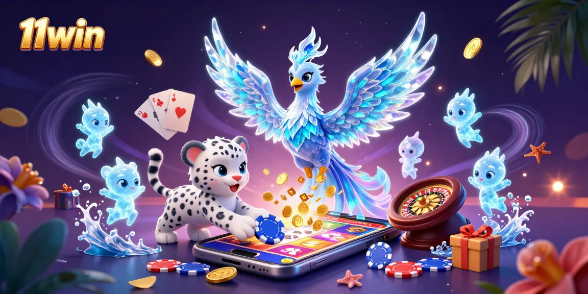 Immerse in an enchanting ice-themed casino scene with 11win showcasing vibrant slots and engaging gameplay elements.