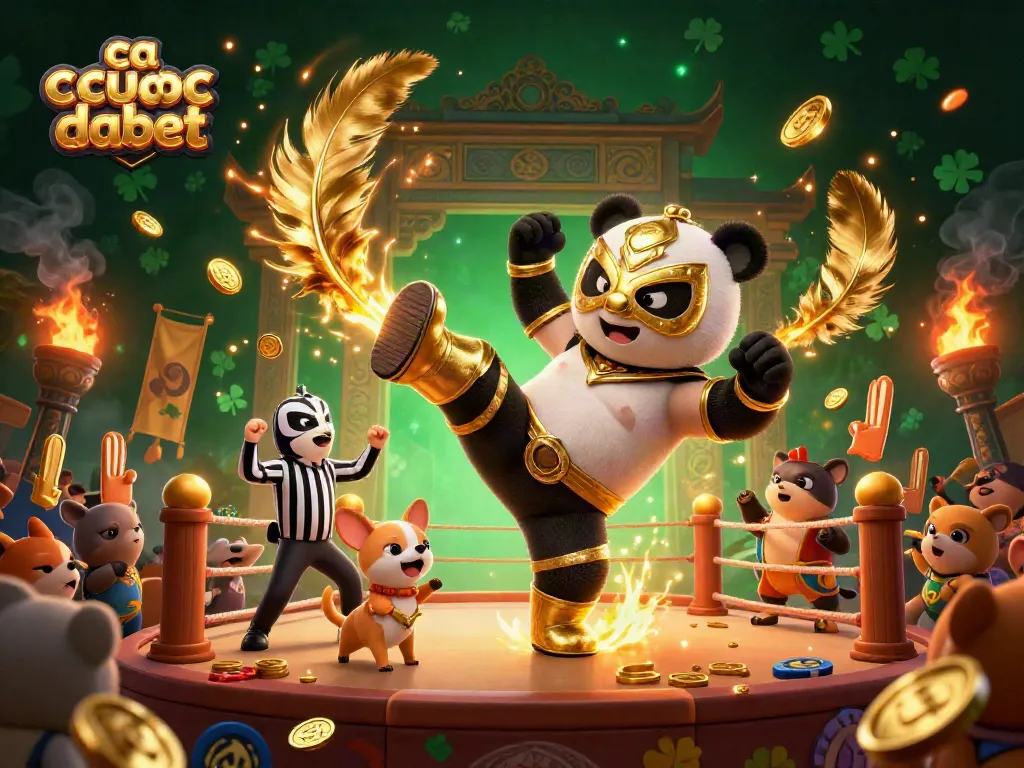 Experience exhilarating gameplay at ca cuoc dabet amidst a vibrant casino scene with a dynamic wrestling panda.