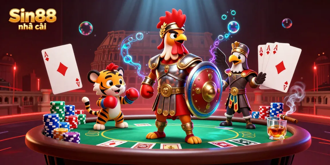 Engage with thrilling casino action at Sin88 nhà cái with a dynamic 3D illustration featuring poker elements.
