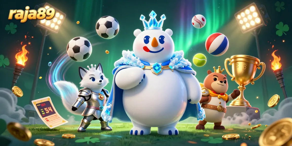 Experience fast-paced gaming with raja89, showcasing 3D characters amidst dynamic sports elements.