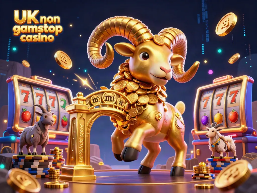 Engaging 3D scene showcasing excitement at a UK non gamstop casino with animated characters and vibrant slot machines.