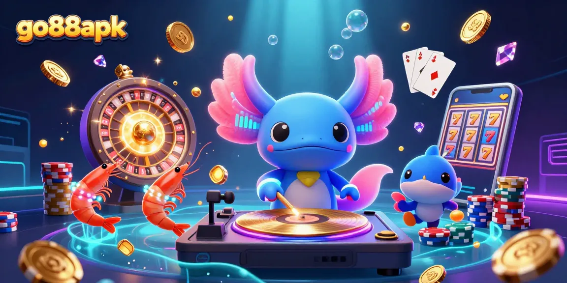 Experience exciting gameplay with go88apk featuring a vibrant casino scene of a DJ axolotl and aquatic friends.