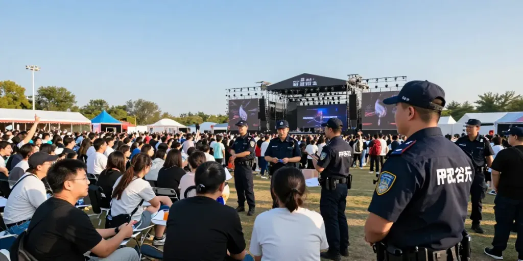 Event security personnel ensuring guest safety at a local concert.