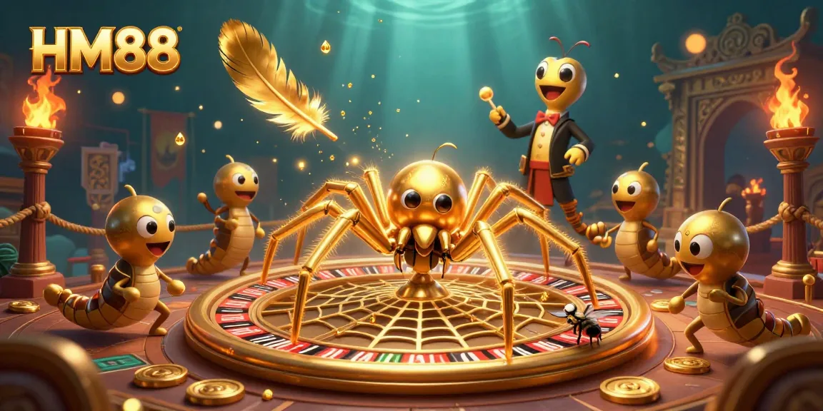 Enjoy thrilling spins at HM88 with a golden spider and dynamic casino atmosphere.