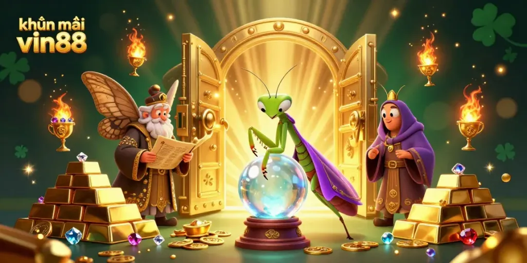 Engage in thrilling khuyến mãi vin88 with vibrant 3D artwork showcasing casino elements and mystical characters.
