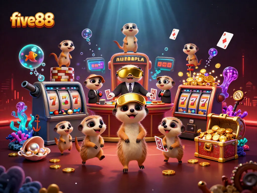 Experience the thrill of five88 casino adventures with animated meerkats managing games and jackpots.