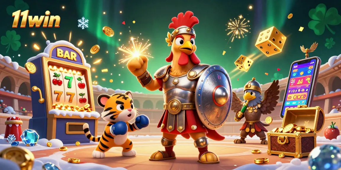 Play exciting games at 11win featuring a colorful casino scene with vibrant characters and rich details.