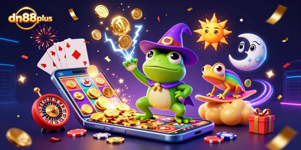 Experience the magic of dn88plus as the weather wizard frog conjures a storm of coins with lively characters and dynamic gaming elements.
