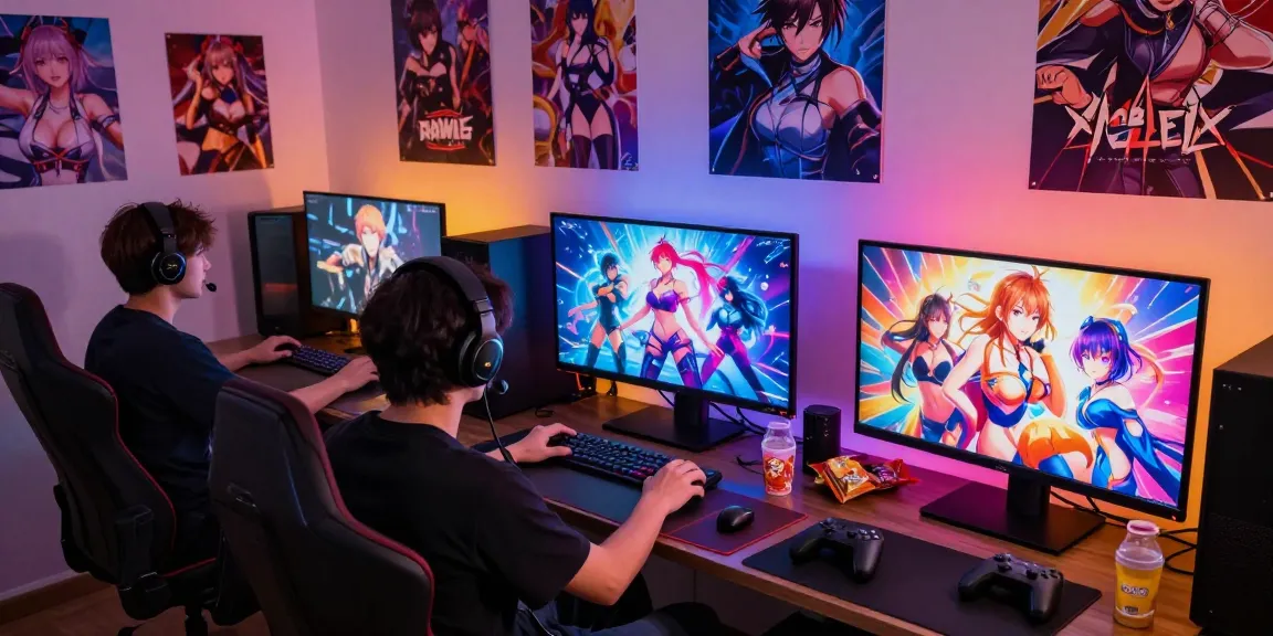 Engaging gamer enjoying diverse hentai games html with vibrant visuals and immersive atmosphere.