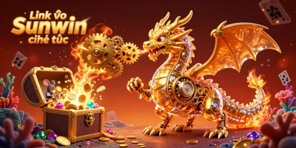 Engage with the thrilling "Link vào Sunwin chính thức" experience featuring vibrant 3D scenes of underwater treasures and casino elements.
