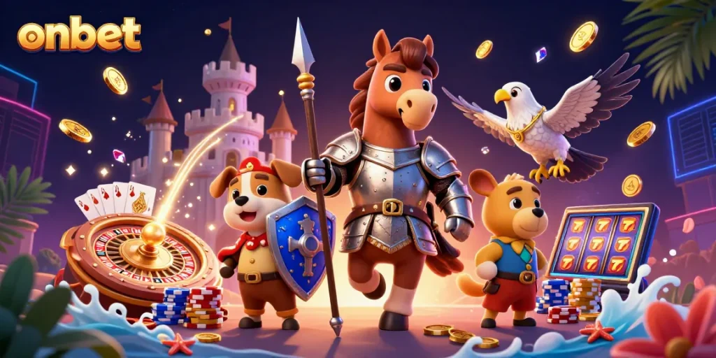 Experience thrilling gameplay with onbet's vibrant casino scene featuring immersive characters and rich gold elements.