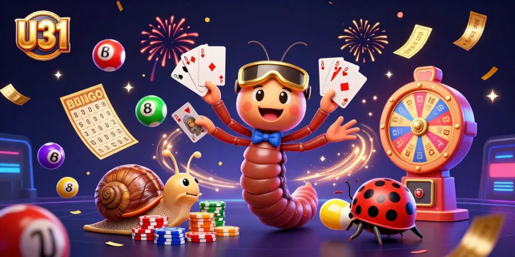 Experience excitement with U31's vibrant 3D casino scene showcasing engaging game elements and colorful characters.