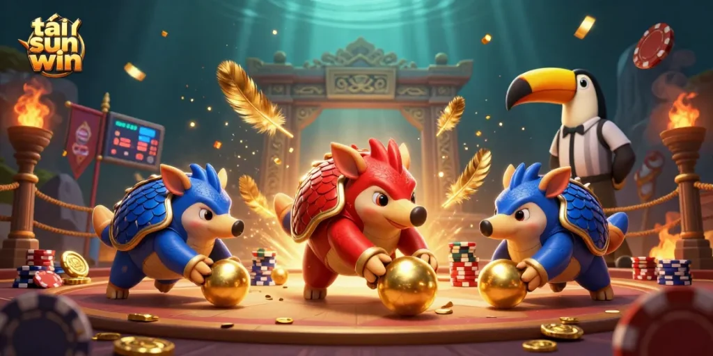 Engage in exciting gameplay at tải sun win with vibrant pangolin characters in a dynamic casino scene.