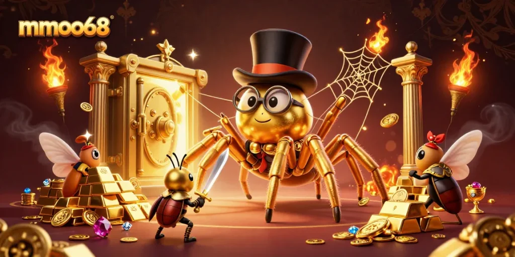 Witness the thrilling mmoo68 casino adventure with a golden tarantula and beetle knight!